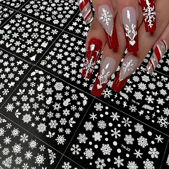 90 Sheets Nail Stickers for Nail Art, Halloween Nail Art Stickers 3D Self-Adhesive Christmas Nail Decals for Nails Design, Snowflake Nail Decoration Holiday Nail Accessories for Women Girls