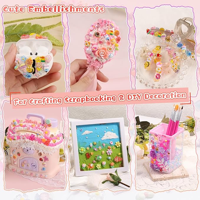 480PCS Jumbo Bear & Candy Nail Charms Kit, 3D Resin Hollow Hearts, Bees, Mini Bows for Acrylic Nails, Kawaii Nail Art Supplies with Tweezers for Nails Design, Crafts, Phone Cases Gifts