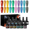 12Pcs Metallic Gel Nail Polish + Reflective Glitter Gel Polish Red Orange Pink Blue Green Neon Nail Polish Gel for Home Salon DIY Manicure Gift
