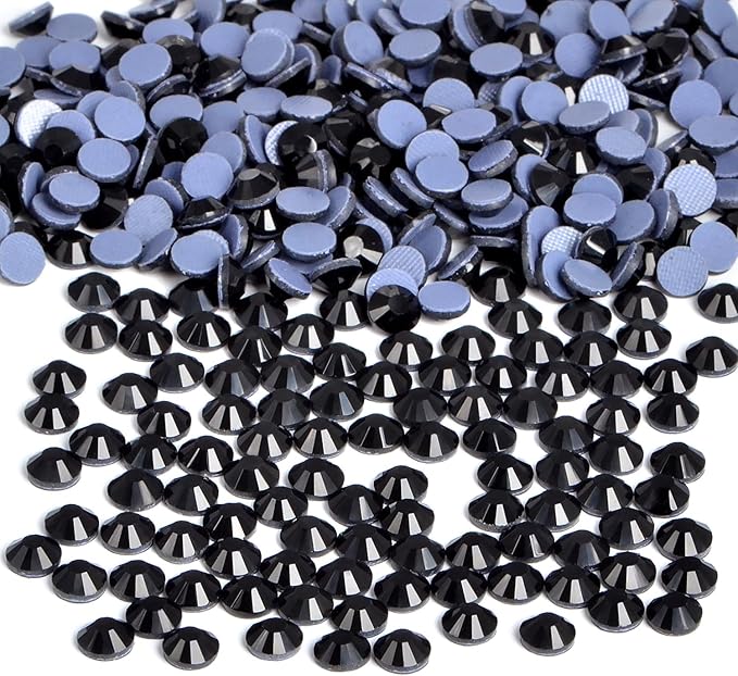 Bymitel Hotfix Crystal Rhinestones Round Gems Iron on DIY Jewelry Making Flat Back for Crafts,Black, 8.5mm(SS40/144pcs)