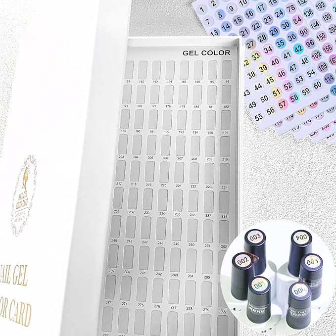 308 Colors Nail Color Chart Display Book with Number Labels, 360 Nail Tips and 312 Nail Glue Sheets, Nail Gel Polish Sample Display Card Booklet Nails Swatches Book