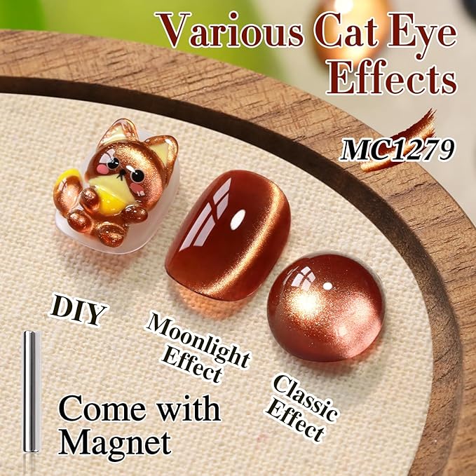 Double Rhythm 0.5 Oz Cat Eye Gel Polish with Magnet Same Color Same Bottle Holographic Glitter Shimmer Translucent Color Salon 15 ML Magnetic Nail Art (Red Brown-MC1279)