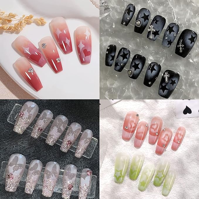 24 Sheets Airbrush Stencils Nail Stickers for Nail Art, French Nail Decals Printing Template Stencil Tool Moon Stars Heart Butterfly French Design Hollow (154 Designs)