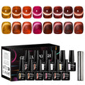 MEET ACROSS Amber Jelly Cat Eye Gel Nail Polish Set of 8 Colors Caramel Crystal Brown Shimmer Translucent Sheer Magnetic Nail Polish Kit with Base Top Coat and Magnet Gel Nail Art Manicure