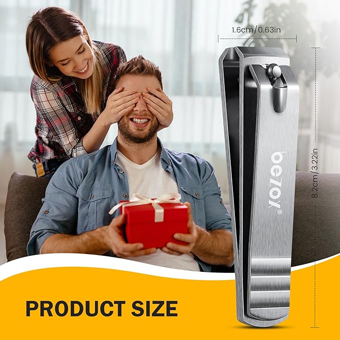 BEZOX Toe Nail Clippers - Nails Clipper for Men Toenails Clipper for Seniors, Heavy Duty Stainless Steel Fingernail Cutters with Straight Blade - Silver