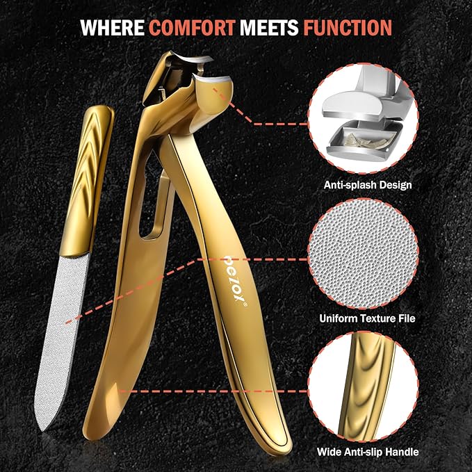 BEZOX Toe Nail Clippers for Seniors Long Handle - Toenails Clipper for Thick Nails, Fingernail Clipper for Men and Women - Golden