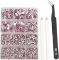 NCB 8000pcs Non Hotfix Rhinestones 10 Sizes Flatback Crystal Glass Rhinestones with Tweezers and Picking Pen for Nail Art Clothes Bags Phone Decorations Crafts DIY (022 Lt. Rose Mix SS3-SS30)
