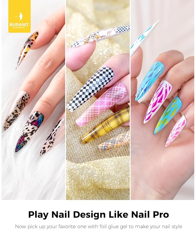 BURANO Nail Art Nail Foil Glue Gel, o.5 oz with 10PCS Foil Stickers Set Nail Foil Glue for Nails Foil Transfer Gel, Nail Design DIY UV LED Lamp Required (Mable 26)