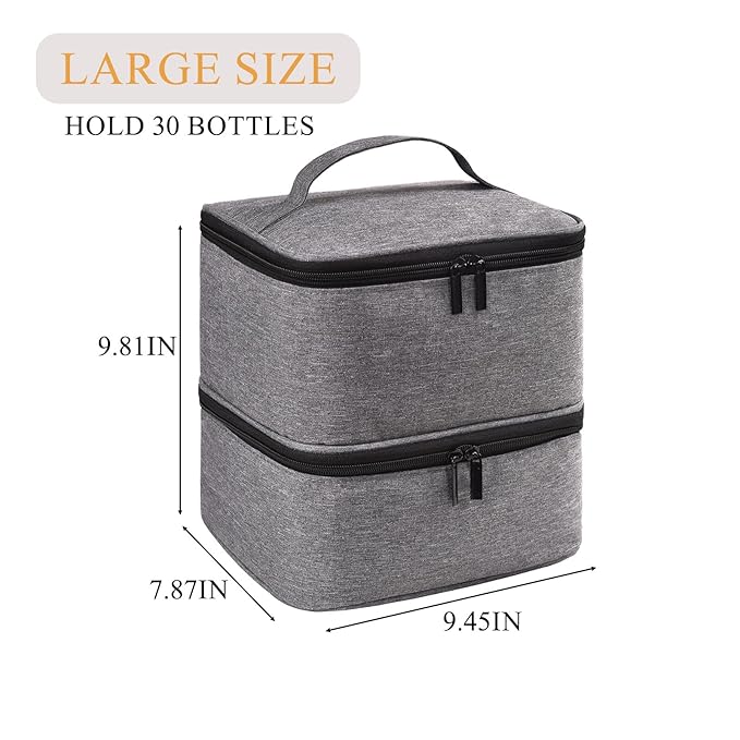 Upgraded Nail Polish Organizer Case - Holds 30 Bottles and 1 Nail Light, Double-layer Nail bag Organzier Case Nail Polish Storage Bag with Handles (Style B-Grey)
