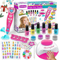 BATTOP Kids Nail Polish Set for Girls, Nail Art Kits with Nail Dryer & Glitter Pen, Quick Dry & Peel Off & Non-Toxic Nail Polish, Christmas Birthday Gifts for Girls Ages 6 7 8 9 10 11 12