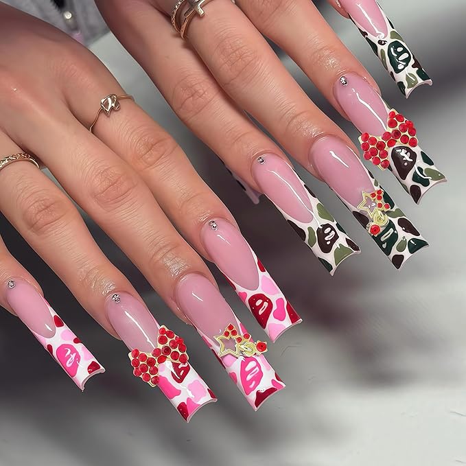 60PCS Nail Charms and Gems Red Rhinestones for Nails Design，3D Heart Star Crown Bow Y2k Nail Jewels Bulk Nail Art Decor Set