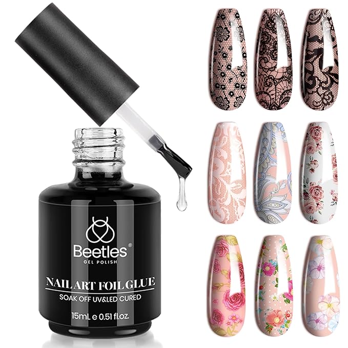 Beetles 15ml Nail Foil Glue, Foil Transfer Gel for Nails Stickers Transfer Nail Art Gel Nail Polish Soak Off LED Lamp Required Manicure DIY at Home Nail Gifts for Women