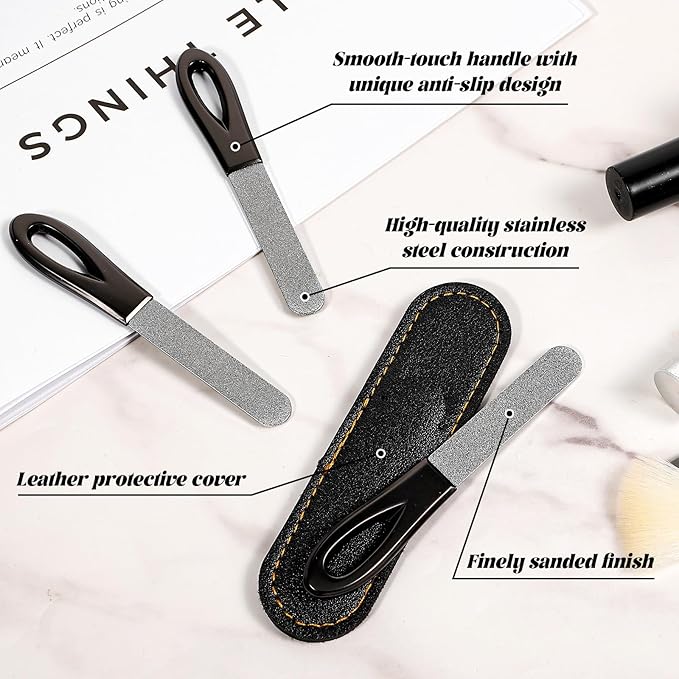 Nail File for Men - 3 Pack Metal Nail File Travel Fingernail Files Small Double Sided Fine Grit Stainless Steel Fingernail Files with Leather Case