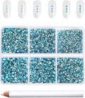 Beadsland 7200pcs Flatback Rhinestones,Blue Rhinestone Nail Gems Round Crystal Rhinestones for Crafts,Mixed 6 Sizes with Wax Pencil Kit, SS3-SS10,Aquamarine