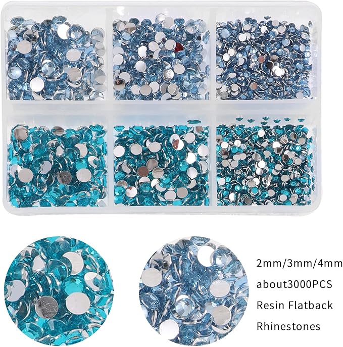 3000pcs Flatback Rhinestones for Crafts, Light Blue and Sapphire Blue Crystals Rhinestone, Resin Flatback Glitter Gems Nail Diamonds Rhinestones for Clothes Accessories DIY