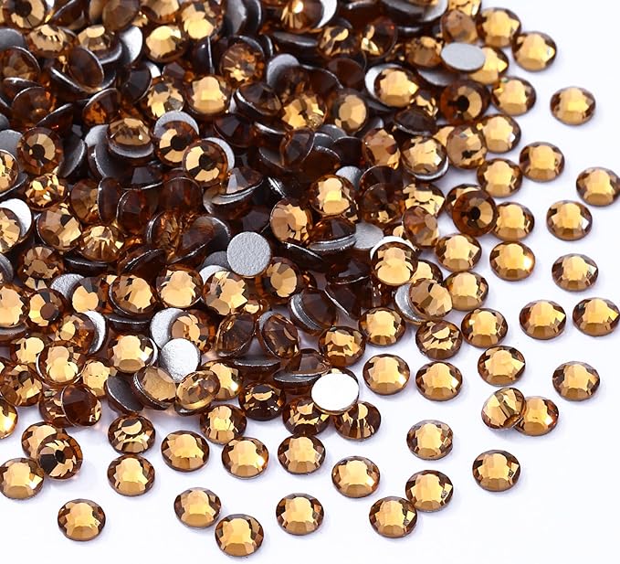 Topaz Flatback Rhinestones, Glass Rhinestones for Nail Art and Craft, Glue Fix, Loose Crystal Gemstones(Topaz, SS4, 1440pcs, 1.5-1.7mm)