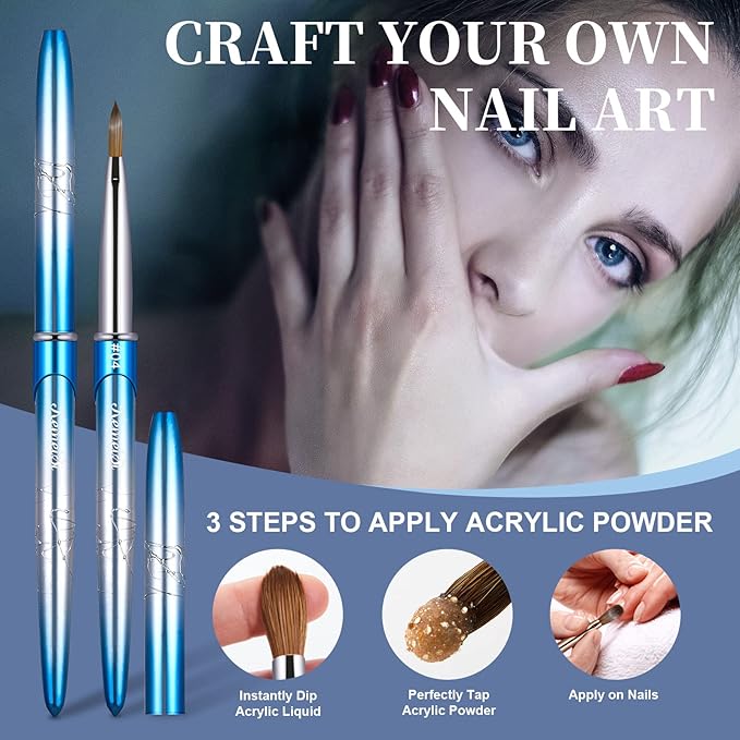 Acrylic Nail Brush Size 4,KEMEISI 100% Pure Kolinsky Nail Art Brushes Sturdy Handle Oval Shaped Acrylic Powder Nail Design Tools for Professional Manicure DIY Home Salon (Blue Gradient)