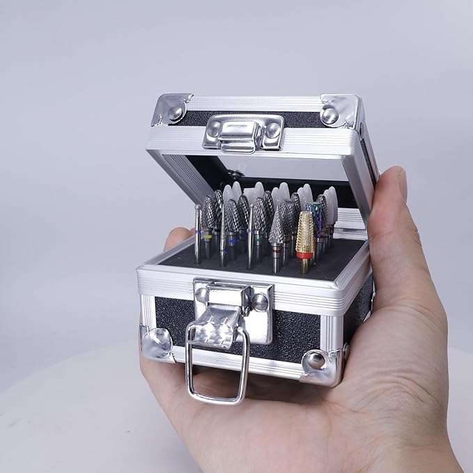 FANTEXY Professional 25 Holes Nail Drill Bits Holder - Nail Drill Grinding Bit Storage Box, Manicure Tools Organizer Container for Salon & DIY Nail Polish Heads Display