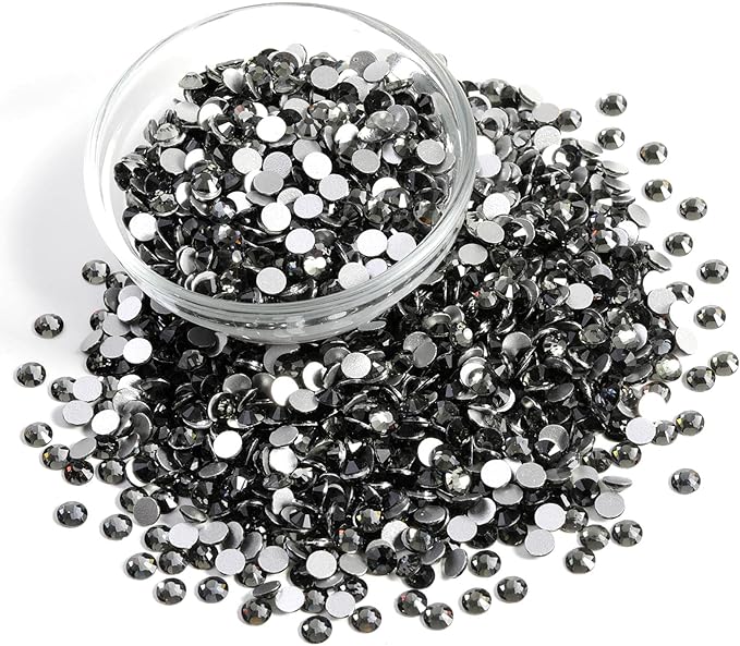 Beadsland Flatback Rhinestones Bulk,14400pcs Gray Rhinestones for Nails Crafts Clothes DIY Decoration, Black Diamond, SS10, 2.7-2.9mm