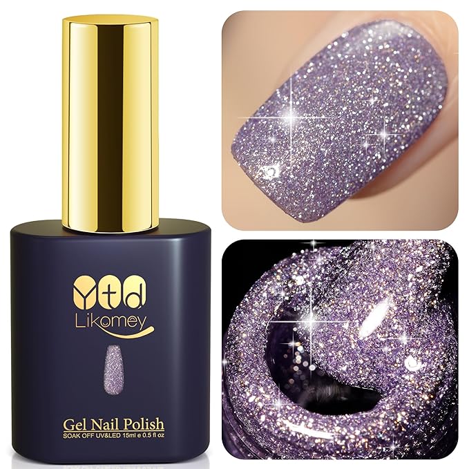 YTD Likomey Colorful Light Purple Reflective Glitter Gel Nail Polish,15ml Holographic Flash Diamond Shimmer Gel,Sparkly Shiny Fall Winter Salon Home Manicure UV Varnish,SZ502