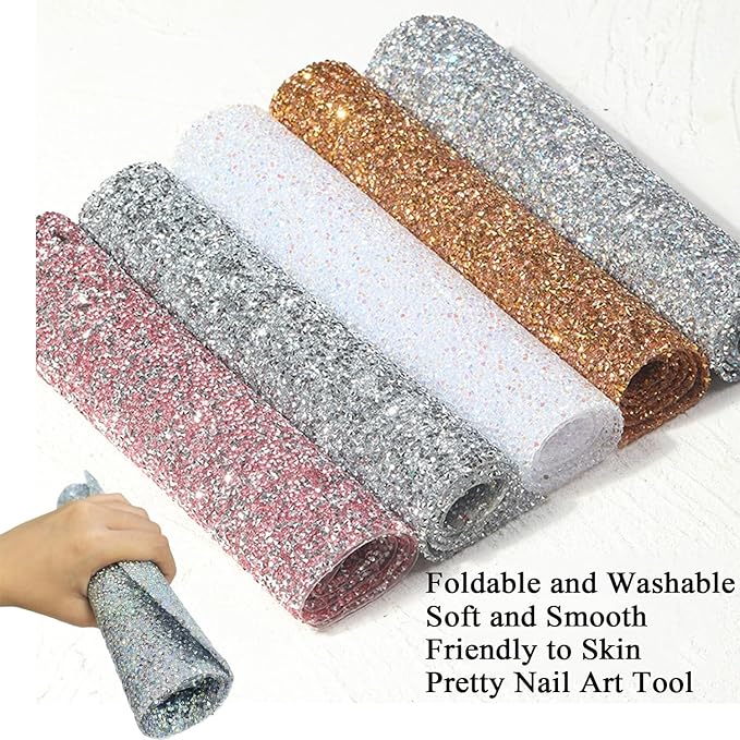 Crystal Nail Art Table Mat Shiny Manicure Hand Rest Pad Foldable Arm Rest for Nails Tech Practice Hand Holder Makeup Mat for Vanity Nail Art Tools