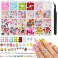 480PCS Jumbo Bear & Candy Nail Charms Kit, 3D Resin Hollow Hearts, Bees, Mini Bows for Acrylic Nails, Kawaii Nail Art Supplies with Tweezers for Nails Design, Crafts, Phone Cases Gifts