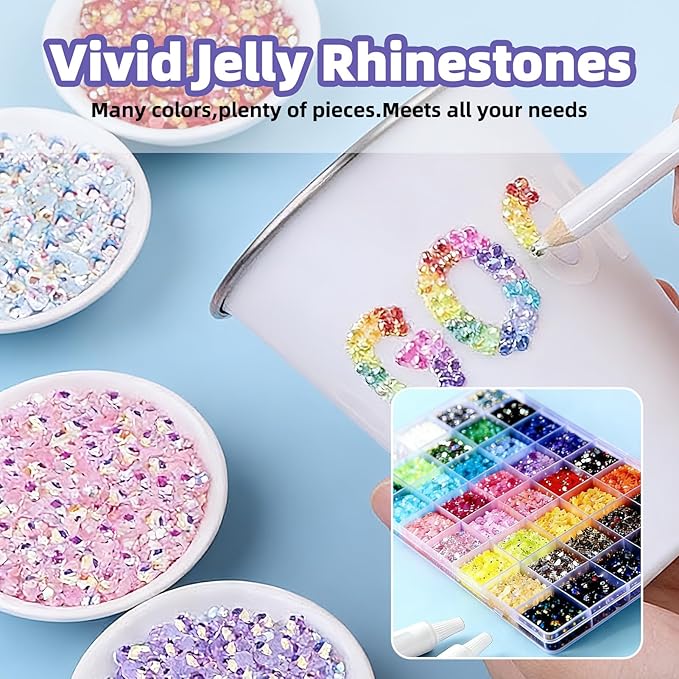 Bedazzling Kit with 40000Pcs 3mm Multicolor Resin Rhinestones & B7000 Glue Complete Bejeweled Kit with Rhinestones for Crafting, Nail Charms, Diamond Art Accessories,Kids, Books and DIY Projects