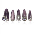 2025 Royal Purple Luxury Crystal Baroque Press-On Nails Handmade PMMA Acrylic Reusable Tips w/Box Gifts for Women (Royal Sparkle, M)