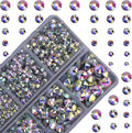 10000Pcs 2-Boxes Mixed Size Hot Fix Round Crystals Gems Glass Stones Hotfix Flat Back Rhinestones with Tweezers and Picking Pencil (Crystal AB)
