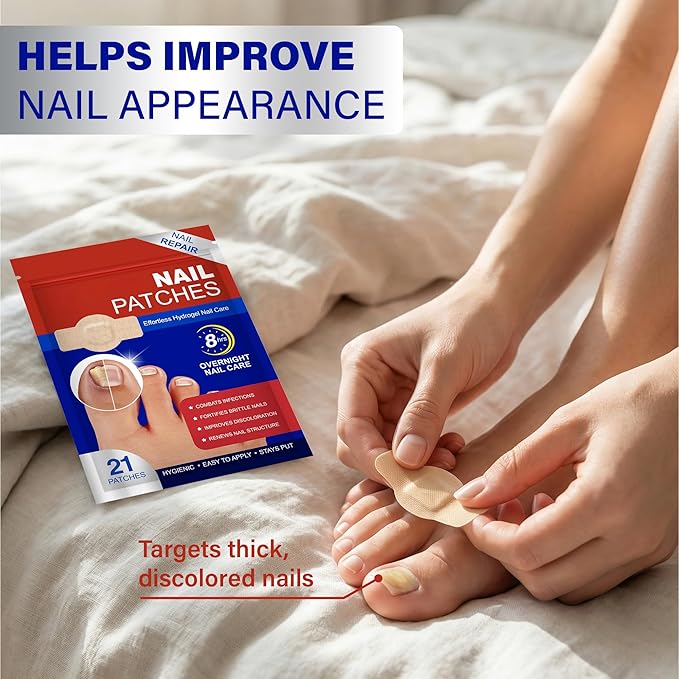 Fungal Nail Patches – 8-Hour Overnight Toenail Support for Nail Damage| Nighttime Repair Stickers 4 Pack (84 Paches)