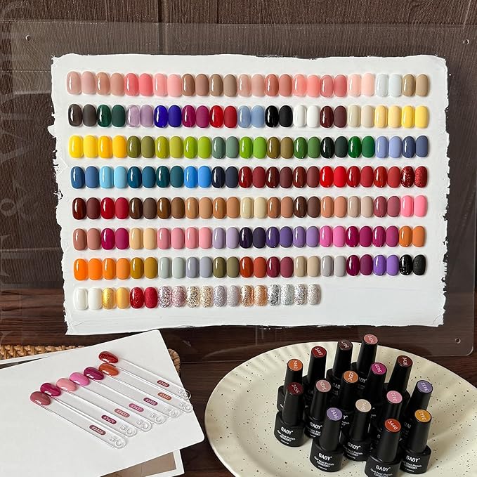GAOY 108 Pcs Gel Nail Polish Set, 100 Colors All Season Gel Polish Kit Red Nude Black Hot Pink Neon Glitter with 8 Pcs Soak off Base Glossy Matte Top Coat & Builder for Nail Art DIY Manicure at Home