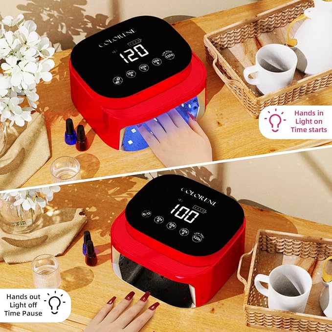 Cordless UV LED Nail Lamp, 60W Rechargeable Nail Dryer Gel Polish Light, Intelligent Auto Sensor LCD Display Curing Lamp, Portable 30 Beads LED Nail Light with 4 Timer Setting