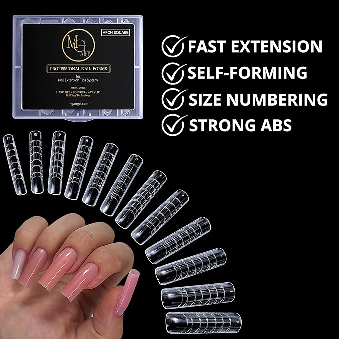 Dual Nail Forms ARCH SQUARE Structure Poly gel Forms Full Cover Molds 12 Sizes for Solid Gel Glue Art Design Salon&DIY