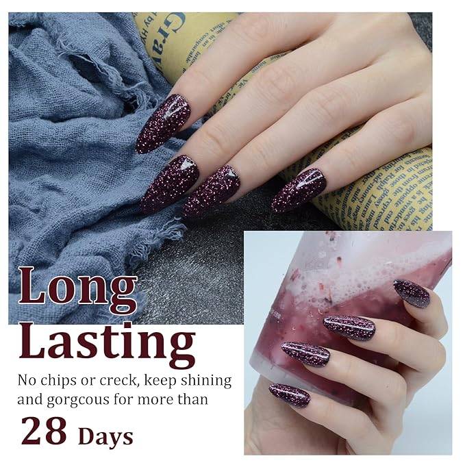 Dip Powder Glitter Wine Red for Valentine, Red Dip Powder Nail 1 Oz Nail Dipping Powder French Nail Art for Starter Manicure Salon DIY at Home, Fall Winter Dip Powder Colors Long Lasting