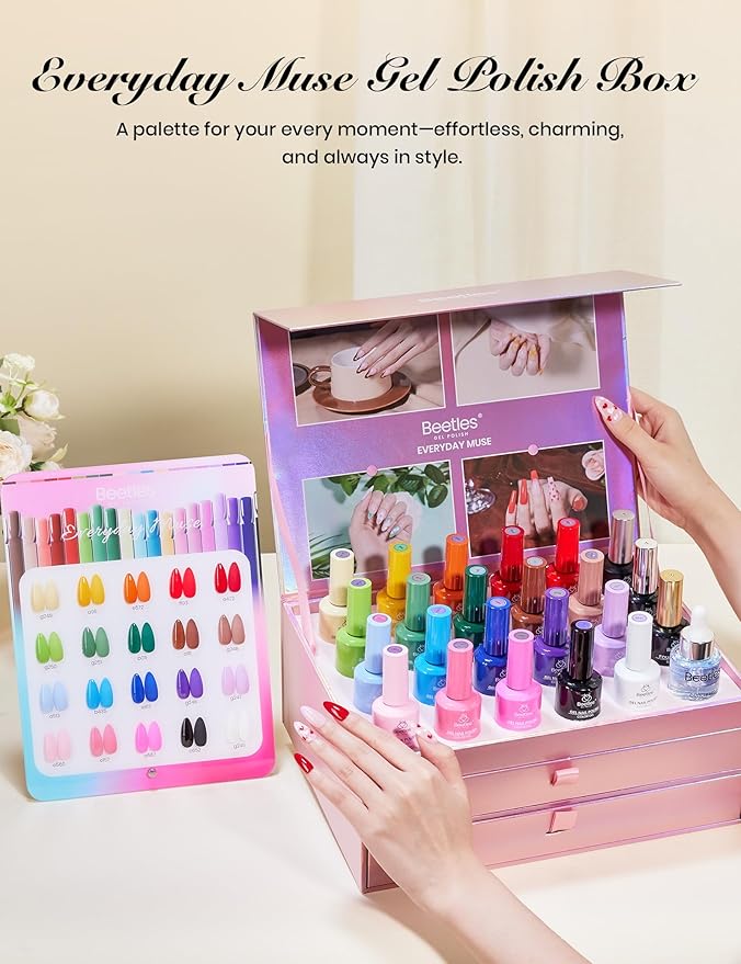 beetles Gel Polish Set - Everyday Muse Collection, 20 Colors 15ml Pink Yellow Blue Spring Colors Gel Set with Base Top Coat Trendy Colors Uv LED Lamp Salon DIY at Home Nails Gifts for Women