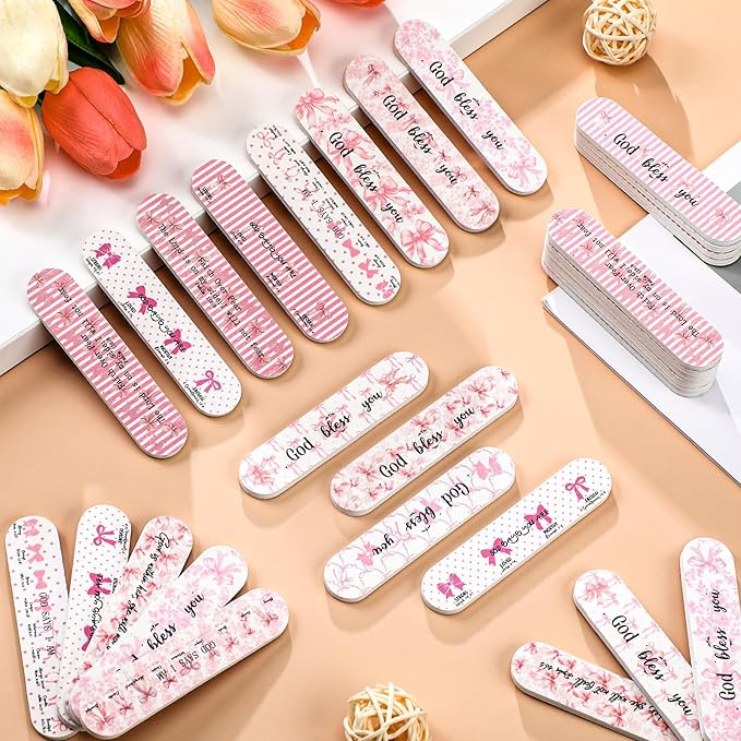 50 Pcs Christian Gifts for Women Bulk Women's History Month Gift Christian Pink Coquette Bow Nail File Bulk Coquette Birthday Party Favors Pink Religious Appreciation Gifts for Employee