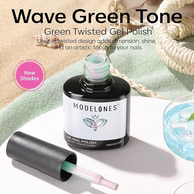 modelones Glitter Gel Nail Polish Pastel Pink-Green Gel Nail Polish Soak-Off UV Gel Polish - 28+ Days Long-Lasting Salon-Quality Nail Art for Spring DIY Manicure & Gift 15ML