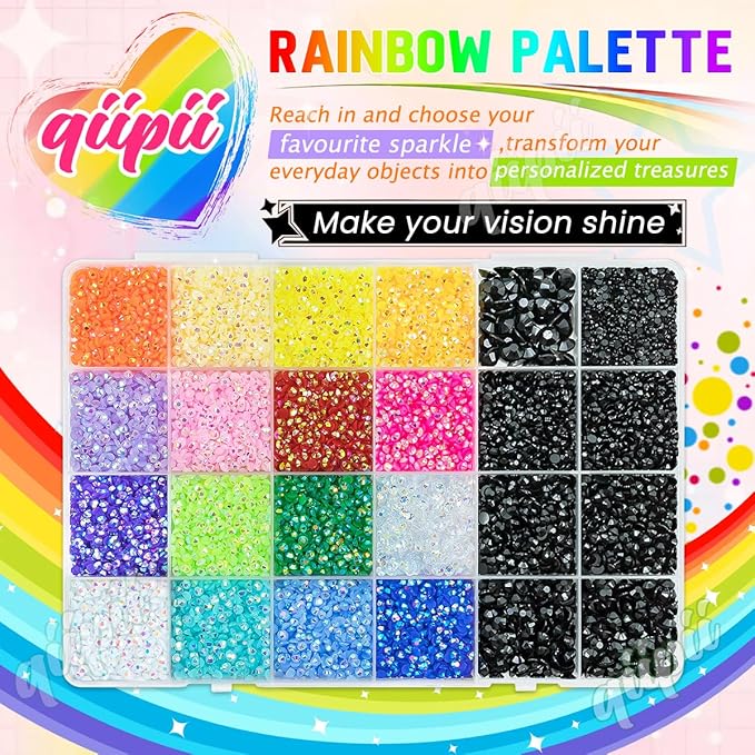 2mm-6mm Pure Black Resin Rhinestones Bedazzler Kit w B7000 Glue for Crafting Bedazzling Flatback Colorful Jelly Stones Diamonds Gems for Nails Face Eyes Makeup Tumblers Bottles Shoes DIY Crafts