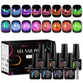 MEET ACROSS 9Pcs Cat Eye Gel Nail Polish Set Red Blue Purple Blue Magnetic Gel Polish Kit with Magnet, Soak Off UV Cateye Nail Polish DIY Manicure Kit 8 Colors