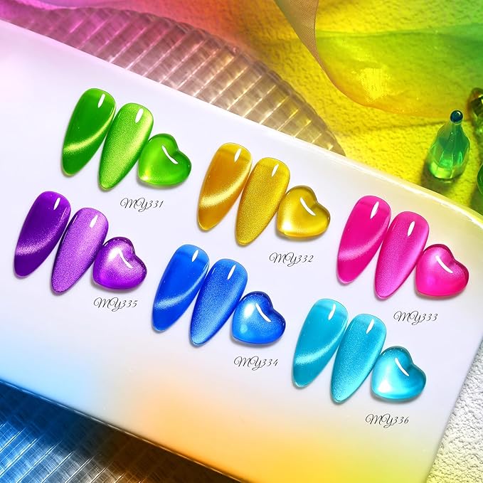 Born Pretty Cat Magnetic Eye Gel Nail Polish Neon Glazed Glass Crystal Magnetic Gel Spring Summer Yellow Green Pink Blue Purple Translucent Gel Polish Set Manicure Nail Art DIY at Home
