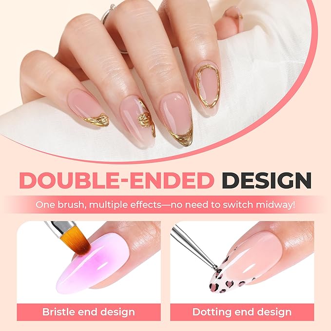 UNA GELLA Nail Art Brushes Set 6PCS Pink Color Double-ended Nail Design Dotting Tools Christmas Nail Art Gel Polish Brushes for Gel Polish Lines, Nail Drawing Pen DIY Nail Art Supplies