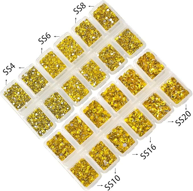 10000 Pieces Rhinestones 6 Sizes Round Crystal Glass Flat Back Rhinestones with 1Tweezers and 1Picking Pen for Nail Art Crafts Clothes Bags DIY (Lemon Yellow)