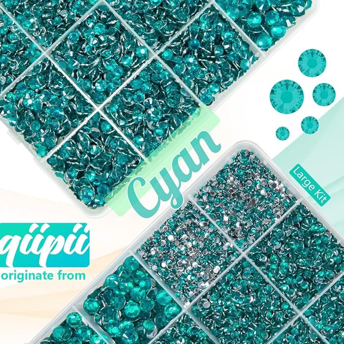 Cyan Green Resin Rhinestones w B7000 Glue for Bedazzling Crafting 2mm-6mm Teal Blue Flatback Stones Gems Turquoise Diamonds Bedazzler Kit for Nails Face Eyes Makeup Tumblers Bottles DIY Crafts