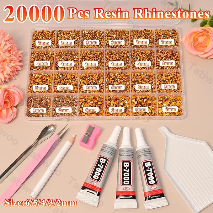 20000Pcs Gold Flatback Jelly Resin Rhinestones for Bedazzling, Mix Sizes Crystal Rhinestones Gems, Gold Gems Bedazzling for Crafting, Flatback Rhinestone for DIY Face Makeup Crafts Tumblers