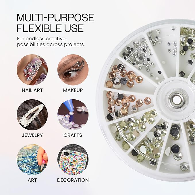 Nail Art Rhinestones Fake Pearl Gems Jewelry Decorations Manicure Wheel (20 Wheels, Gold & Silver)