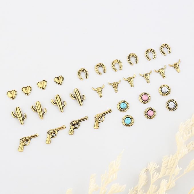 30 PCS Western Nail Charms - Retro Metal Cowboy Cowgirl Turquoise Nail Charms Western Stickers Decals Gems Decor, Vintage Turquoise Jewelry for DIY Crafts Art Accessories