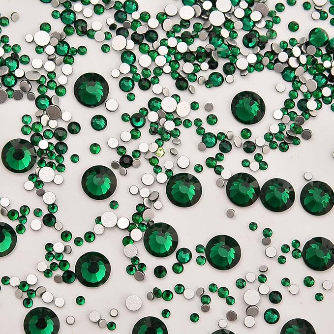 NCB 8000pcs Non Hotfix Rhinestones 10 Sizes Flatback Crystal Glass Rhinestones with Tweezers and Picking Pen for Nail Art Clothes Bags Phone Decorations Crafts DIY (010 Emerald Mix SS3-SS30)