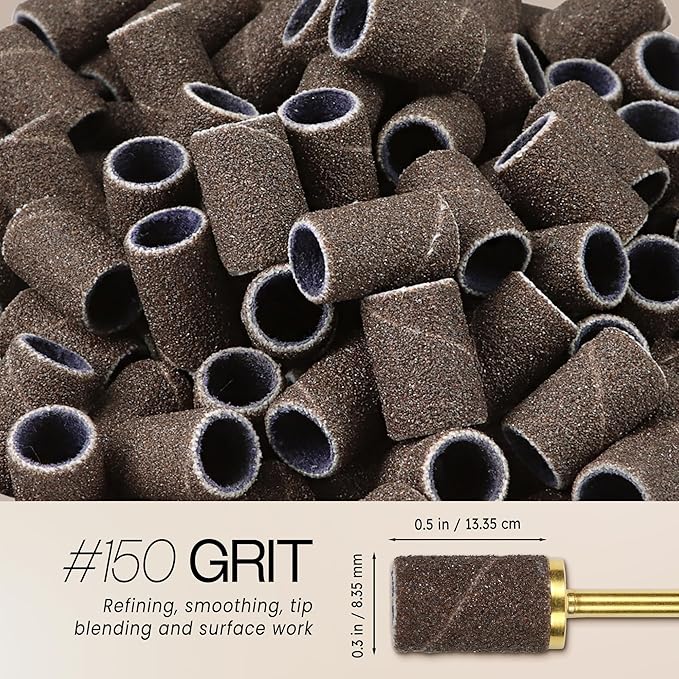 100 Pcs Large Nail Drill Bits Sanding Bands for Nail Drill – Nail File for Acrylic Nail Gel Manicures Pedicure PANA Nail Drill Bits (Sanding Bands Variation 01) (150 Grit, Large Brown)