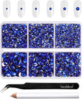 Beadsland 4300pcs Flatback Rhinestones,Royal Blue Rhinestone Nail Gems Round Crystal Rhinestones for Crafts,Mixed 6 Sizes with Picking Tweezers and Wax Pencil Kit, SS6-SS20,Sapphire