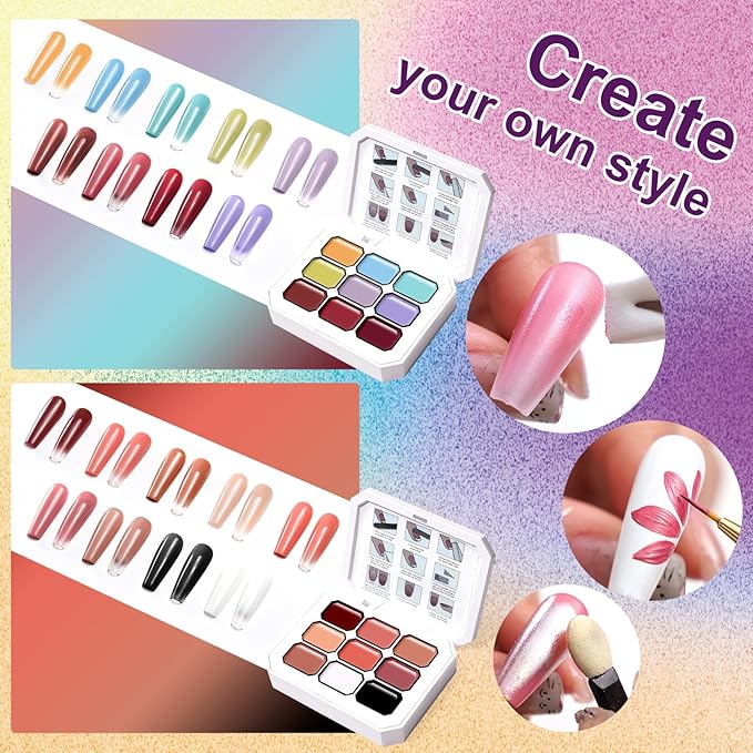 Gradient Painting Gel Set, 18 Bright Nude Almond Ombre Gel Nail Polish Pigment Pat Nails Long-lasting Silky Texture Highly Saturated French Manicure Soak of UV/Led Home Salon DIY Art E&F